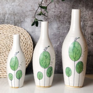 Lọ hoa trang trí bộ 3 chai chim xanh